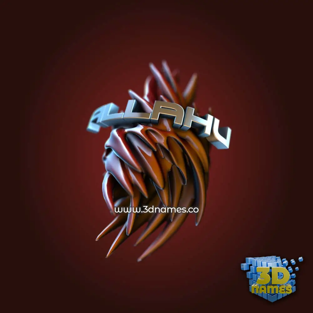 allahu in Red Twisted style - 3D name wallpaper