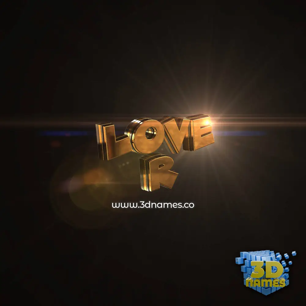 love r in Golden Sparkle style - 3D name wallpaper