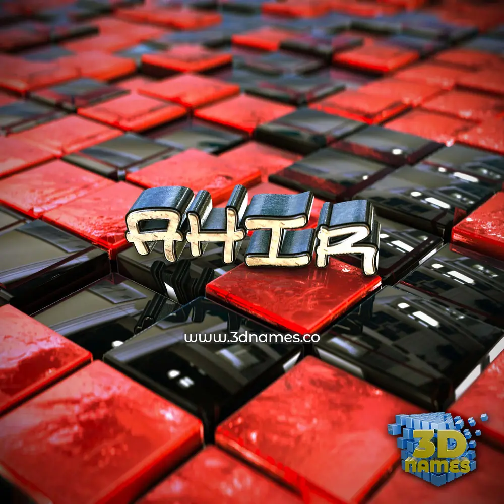 ahir in Red Checkered style - 3D name wallpaper