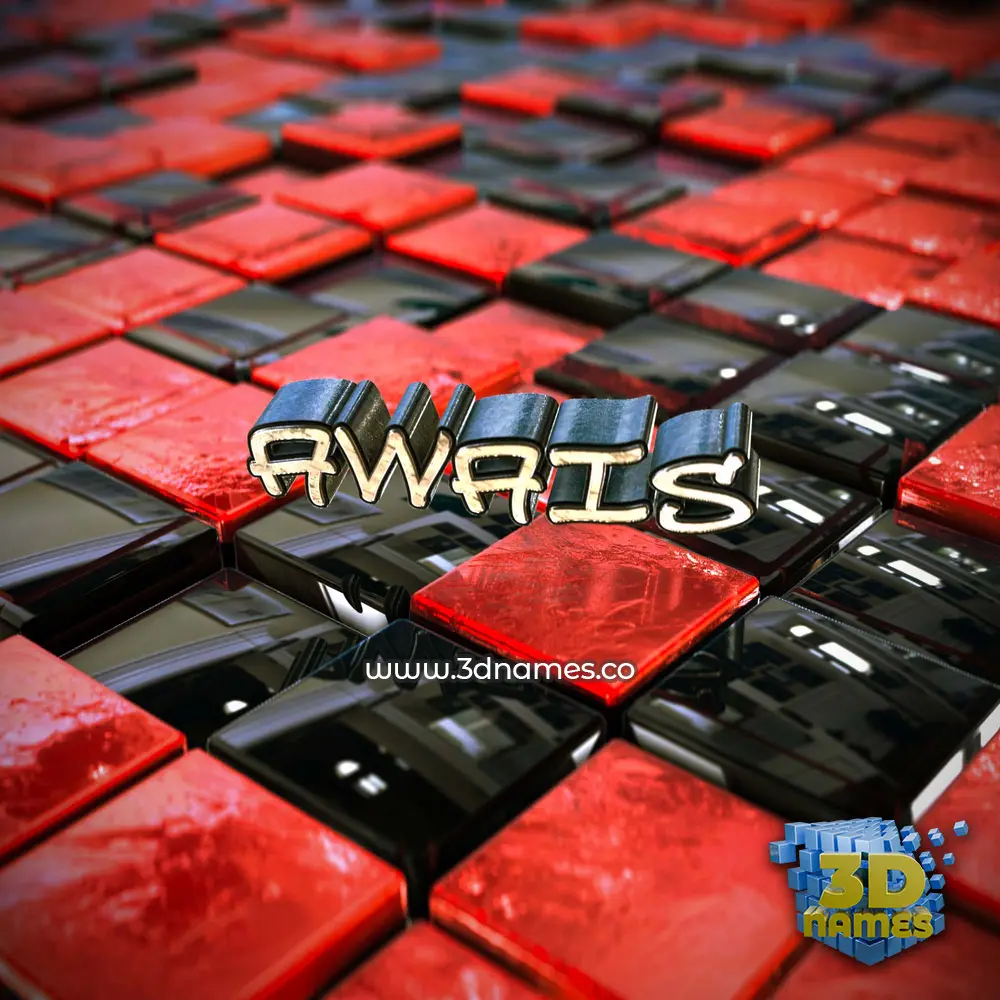 awais in Red Checkered style - 3D name wallpaper