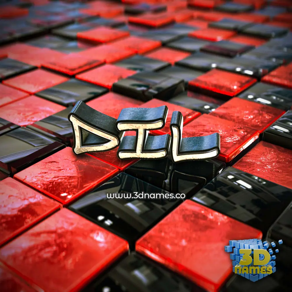 dil in Red Checkered style - 3D name wallpaper