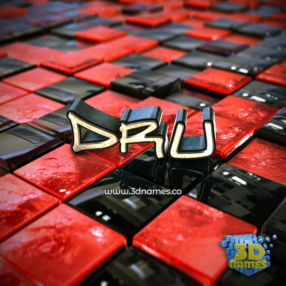 dru in Red Checkered style - 3D name wallpaper