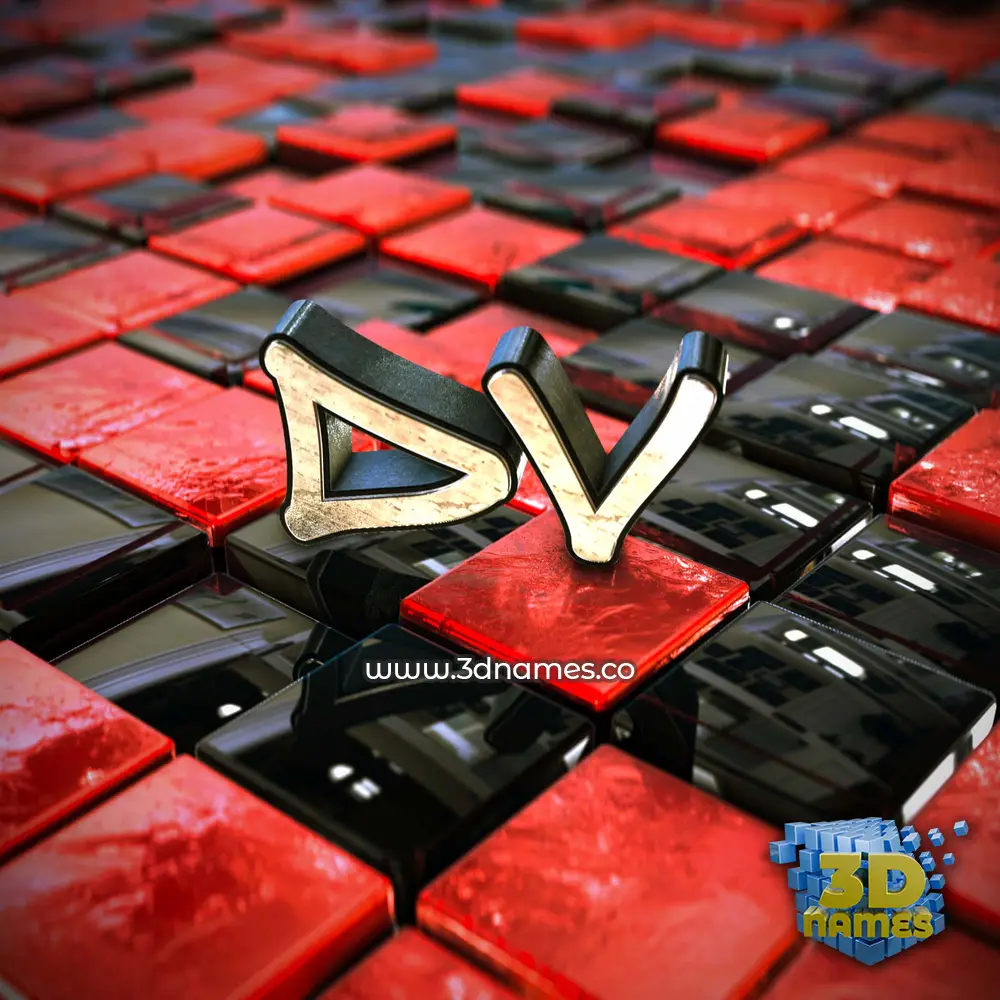 dv in Red Checkered style - 3D name wallpaper