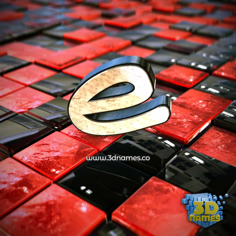e in Red Checkered style - 3D name wallpaper