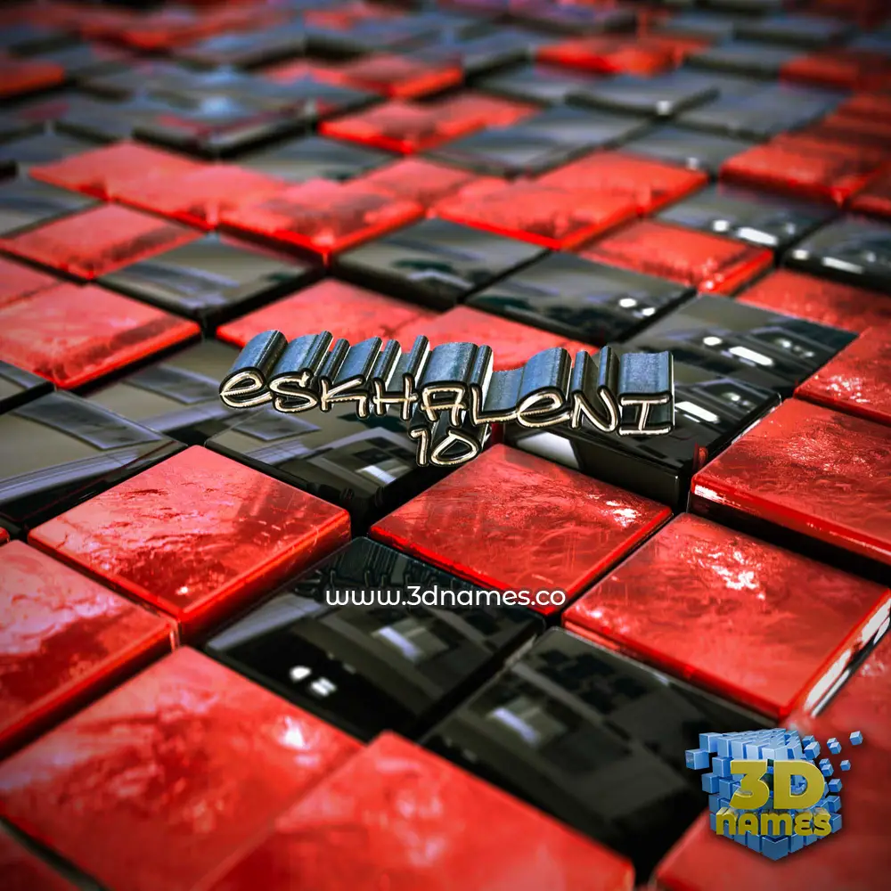 eskhaleni 10 in Red Checkered style - 3D name wallpaper