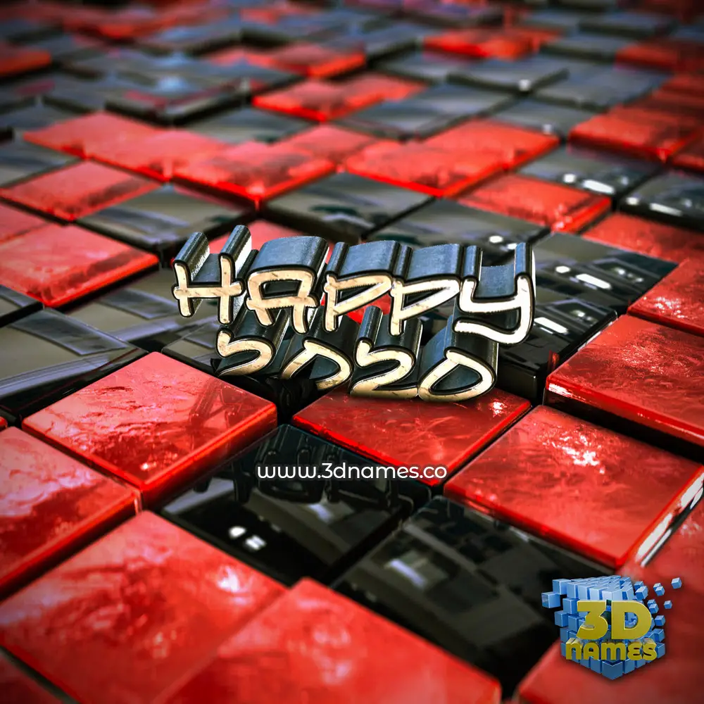 happy 2020 in Red Checkered style - 3D name wallpaper