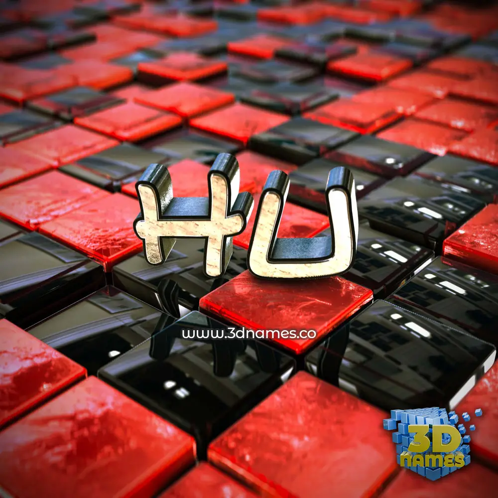 hu in Red Checkered style - 3D name wallpaper
