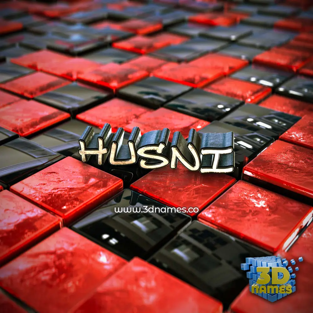 husni in Red Checkered style - 3D name wallpaper