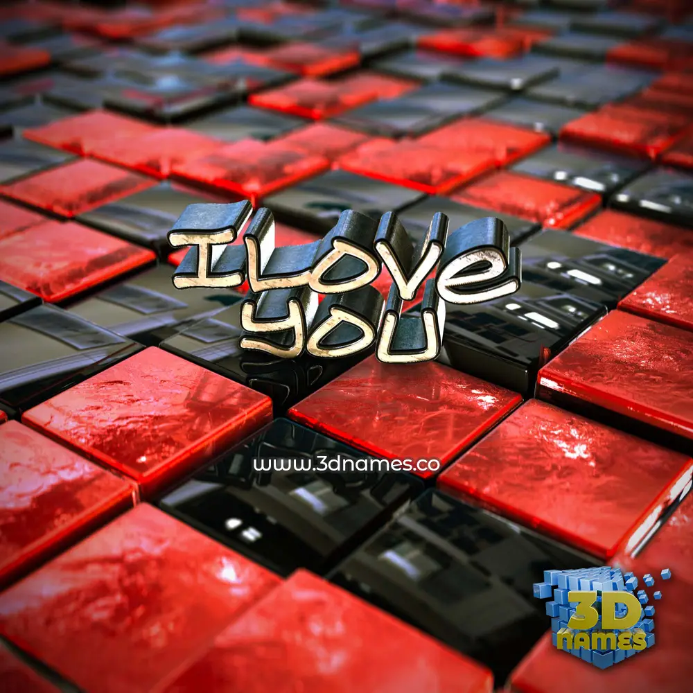 ilove you in Red Checkered style - 3D name wallpaper