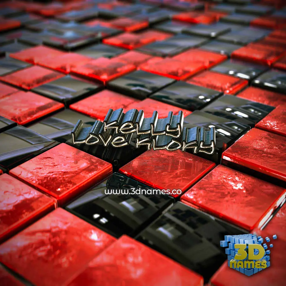 kelly love kloky in Red Checkered style - 3D name wallpaper