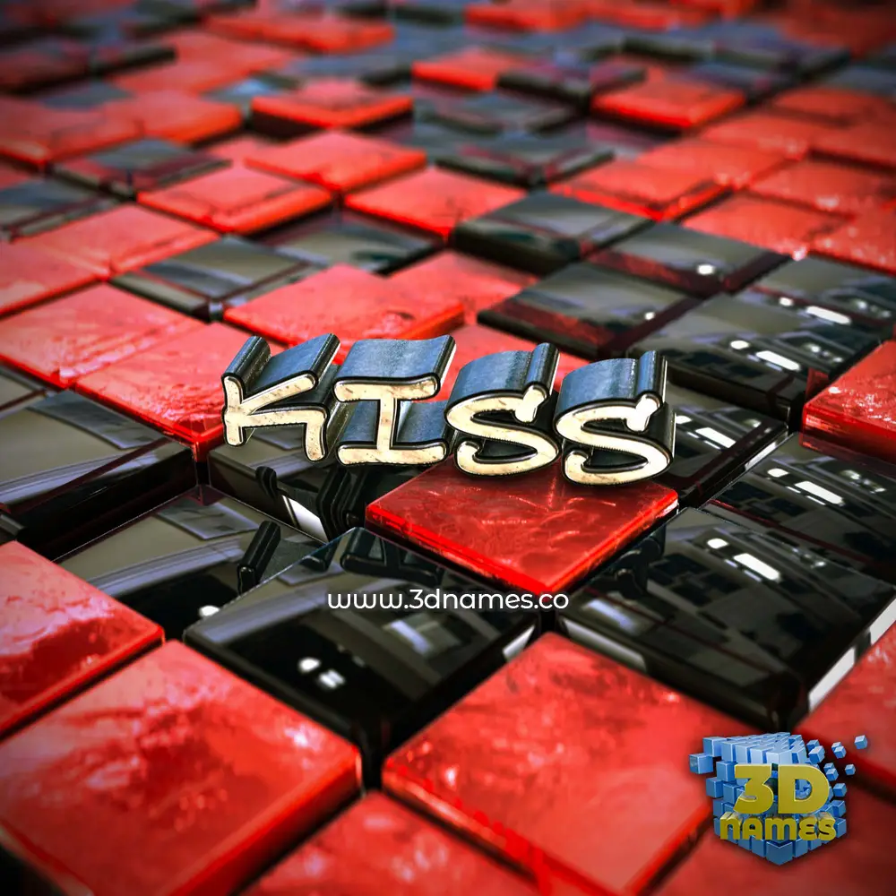 kiss in Red Checkered style - 3D name wallpaper