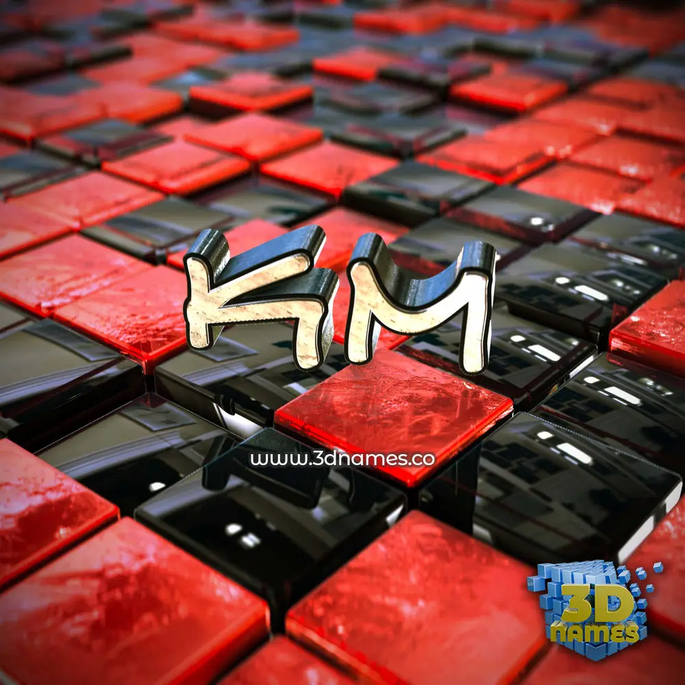 km in Red Checkered style - 3D name wallpaper