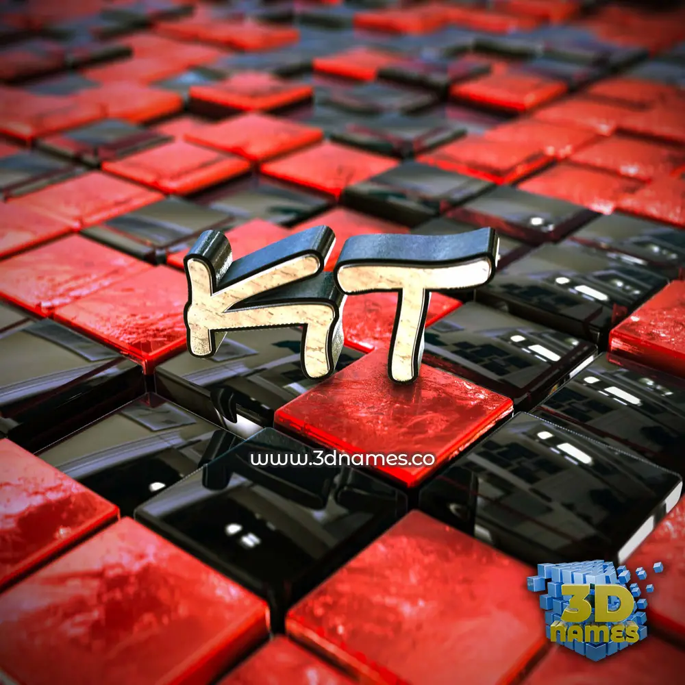 kt in Red Checkered style - 3D name wallpaper