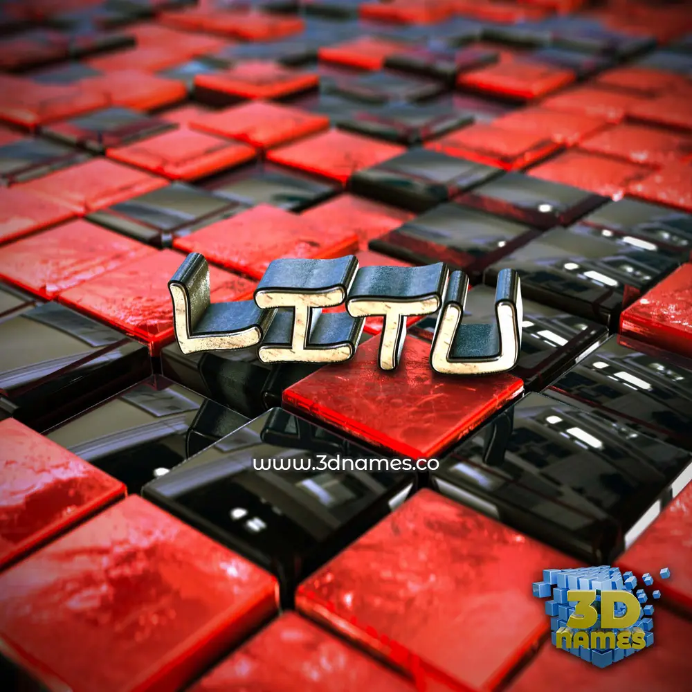 litu in Red Checkered style - 3D name wallpaper