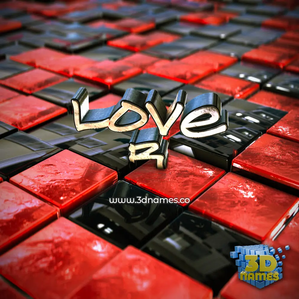 love r in Red Checkered style - 3D name wallpaper