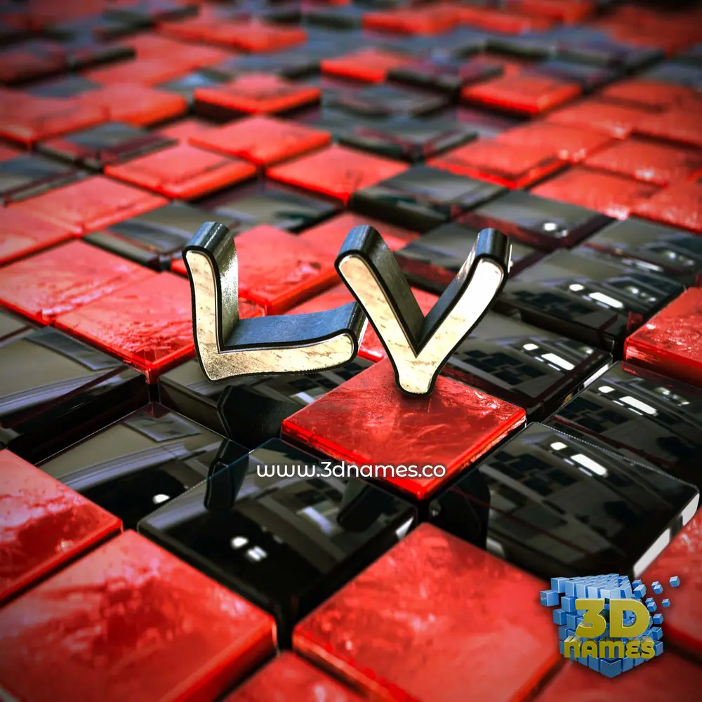 lv in Red Checkered style - 3D name wallpaper