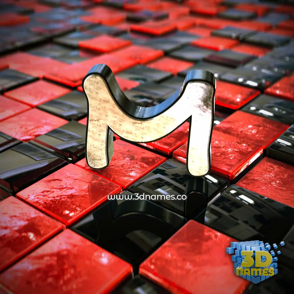m in Red Checkered style - 3D name wallpaper