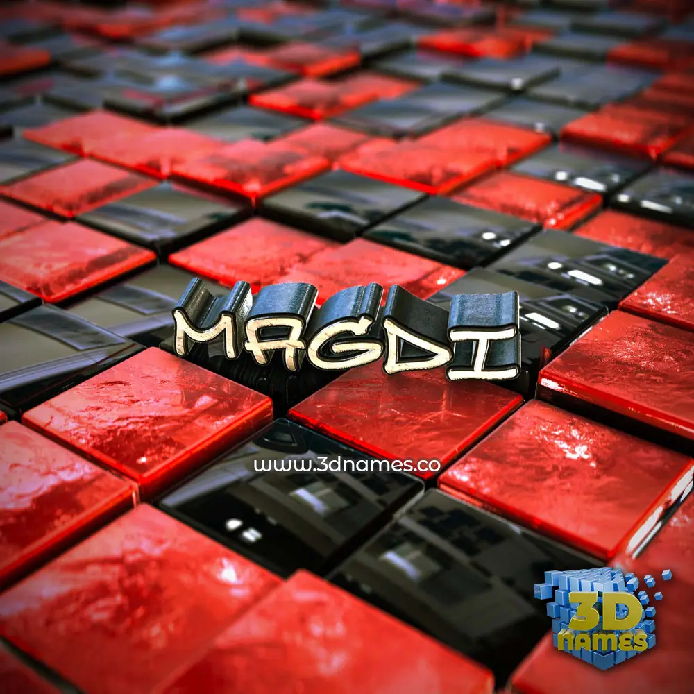magdi in Red Checkered style - 3D name wallpaper