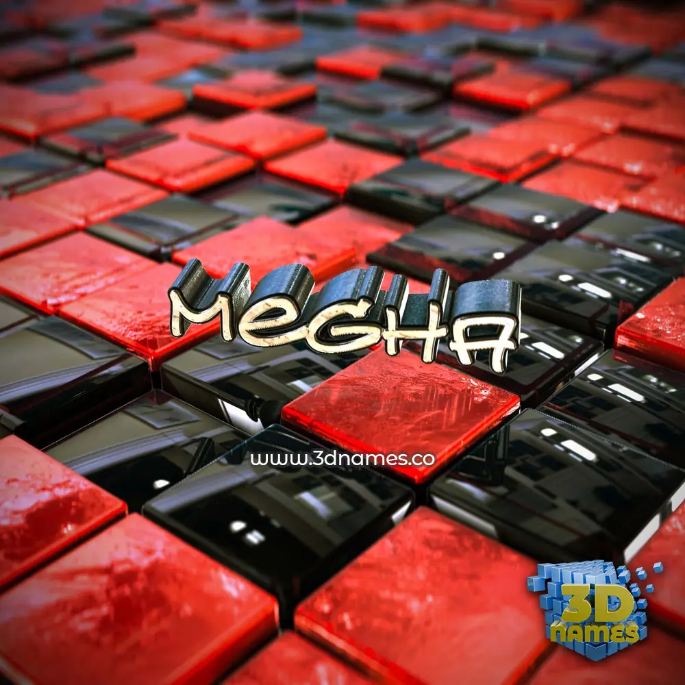 megha in Red Checkered style - 3D name wallpaper