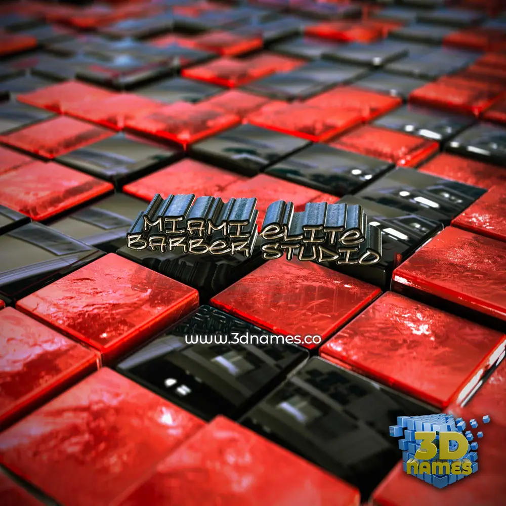 miami elite barber studio in Red Checkered style - 3D name wallpaper