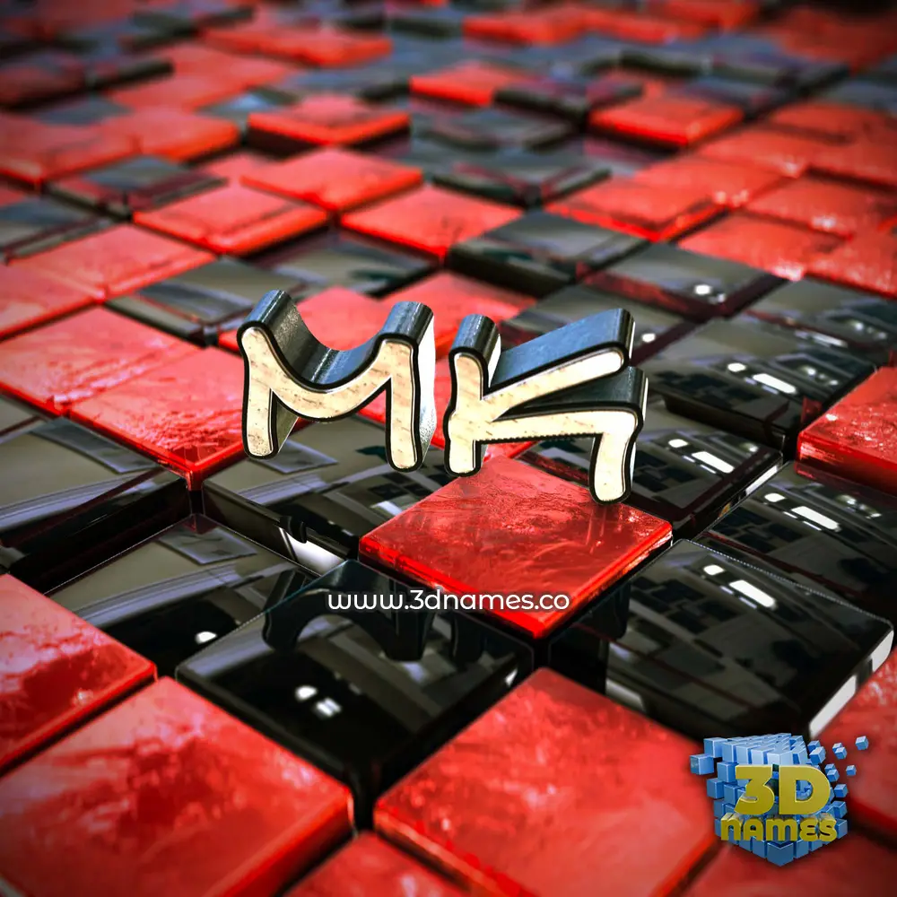 mk in Red Checkered style - 3D name wallpaper