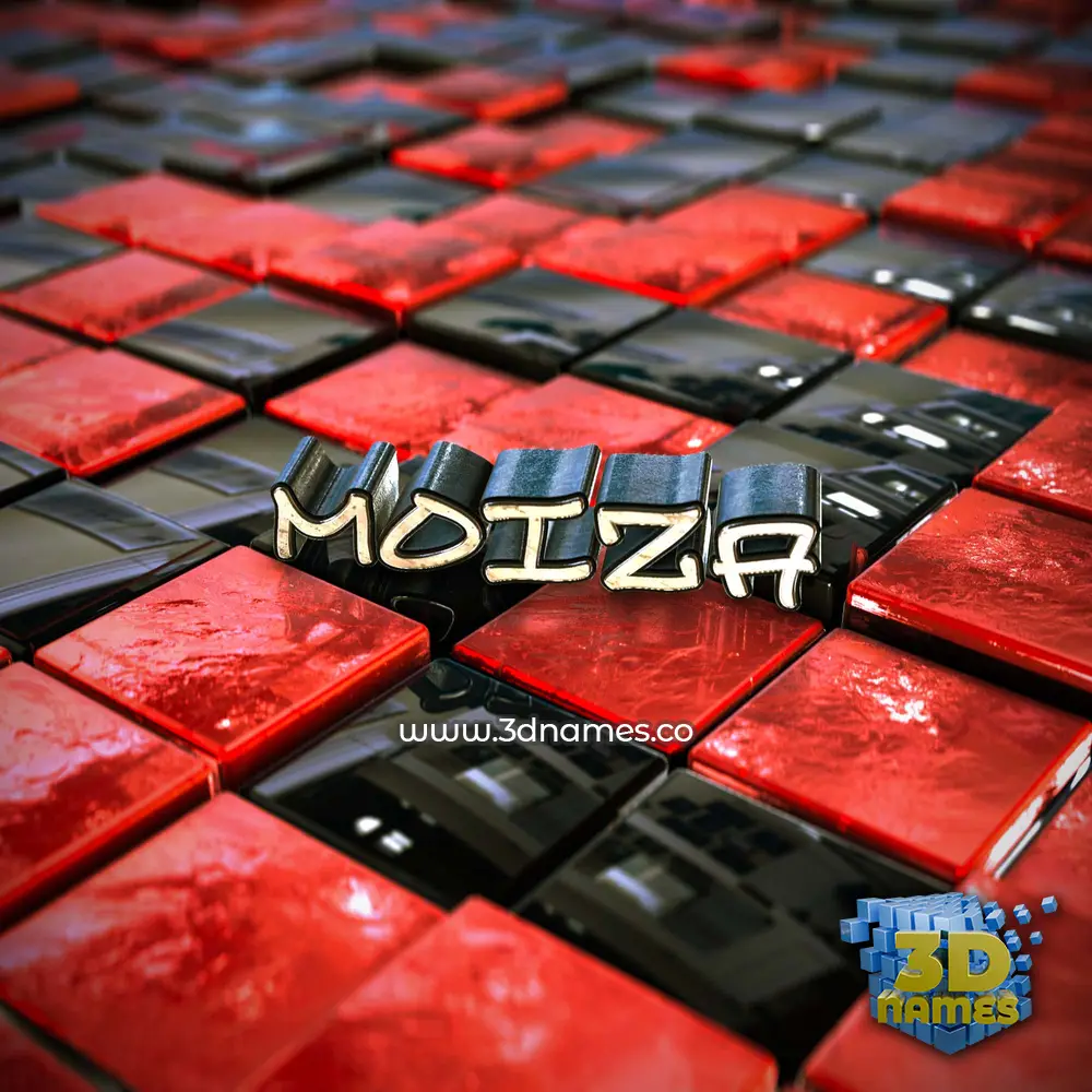 moiza in Red Checkered style - 3D name wallpaper