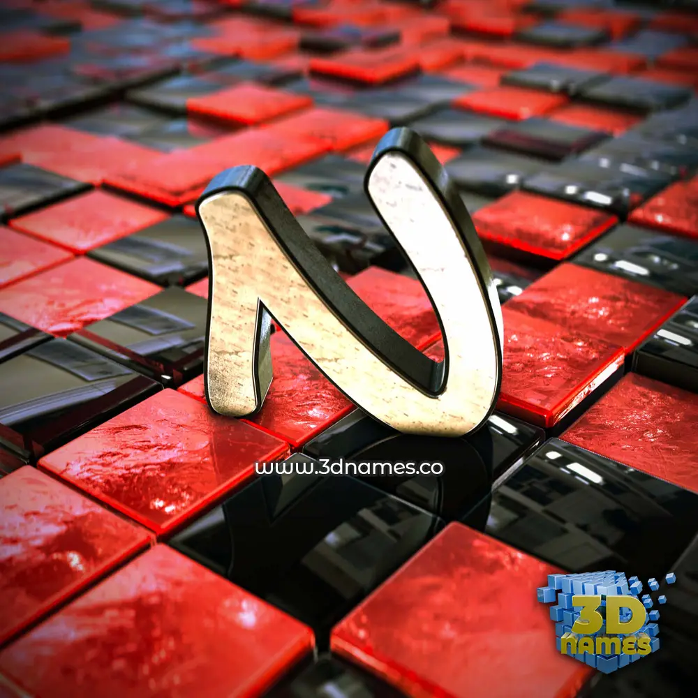 n in Red Checkered style - 3D name wallpaper