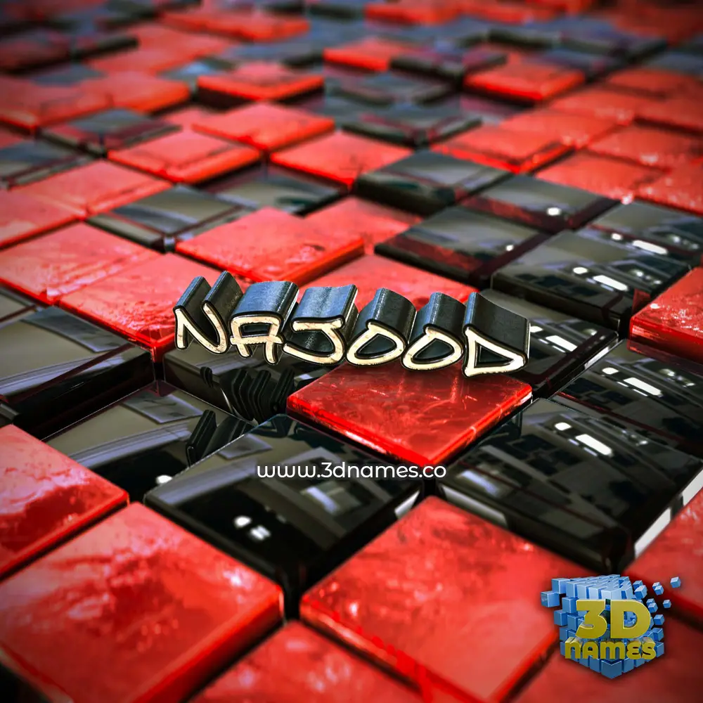 najood in Red Checkered style - 3D name wallpaper