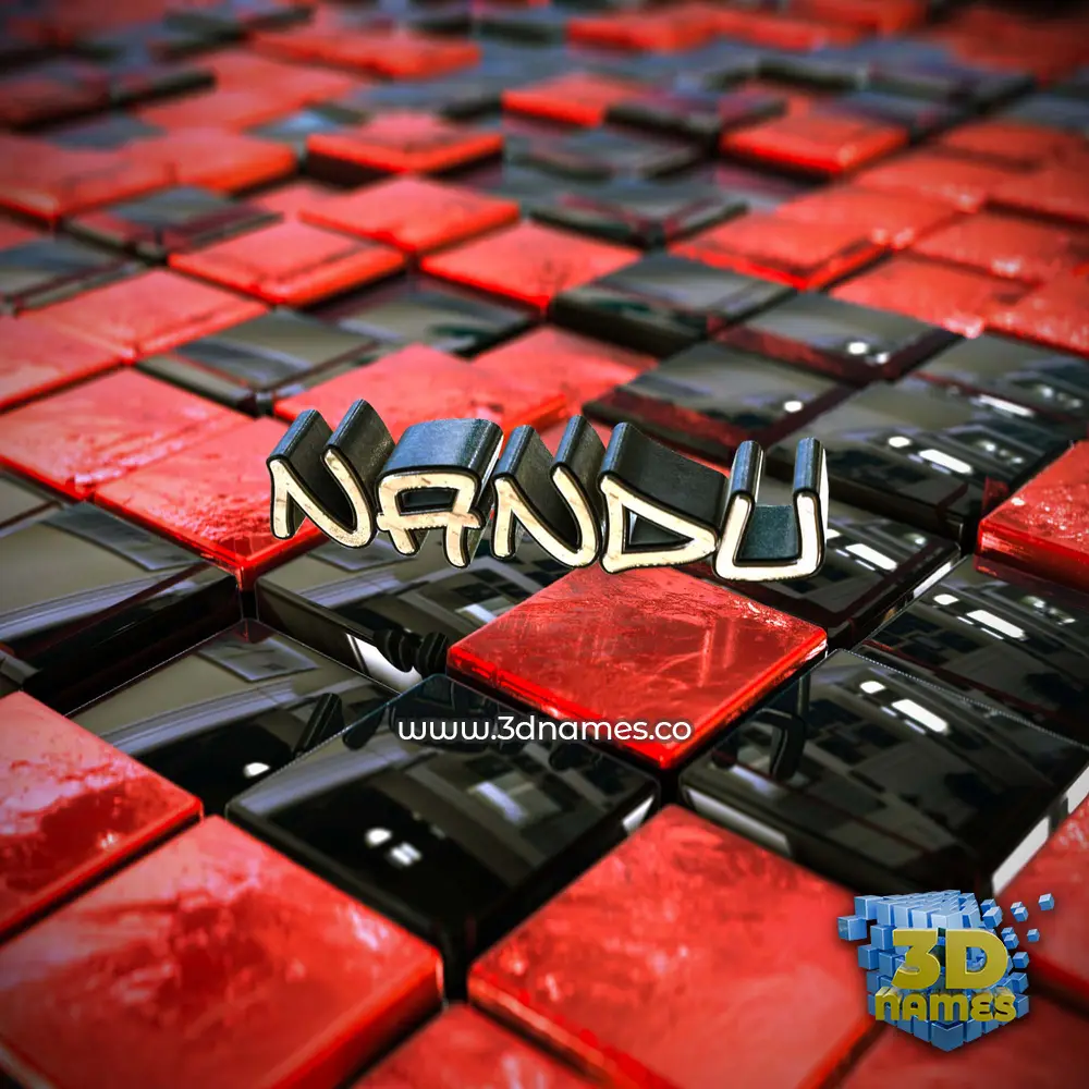 nandu in Red Checkered style - 3D name wallpaper