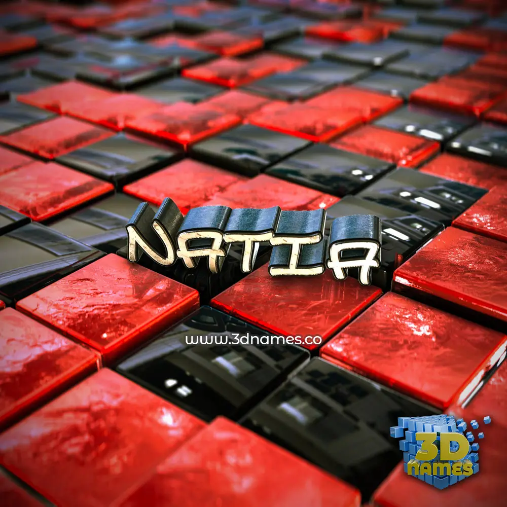 natia in Red Checkered style - 3D name wallpaper