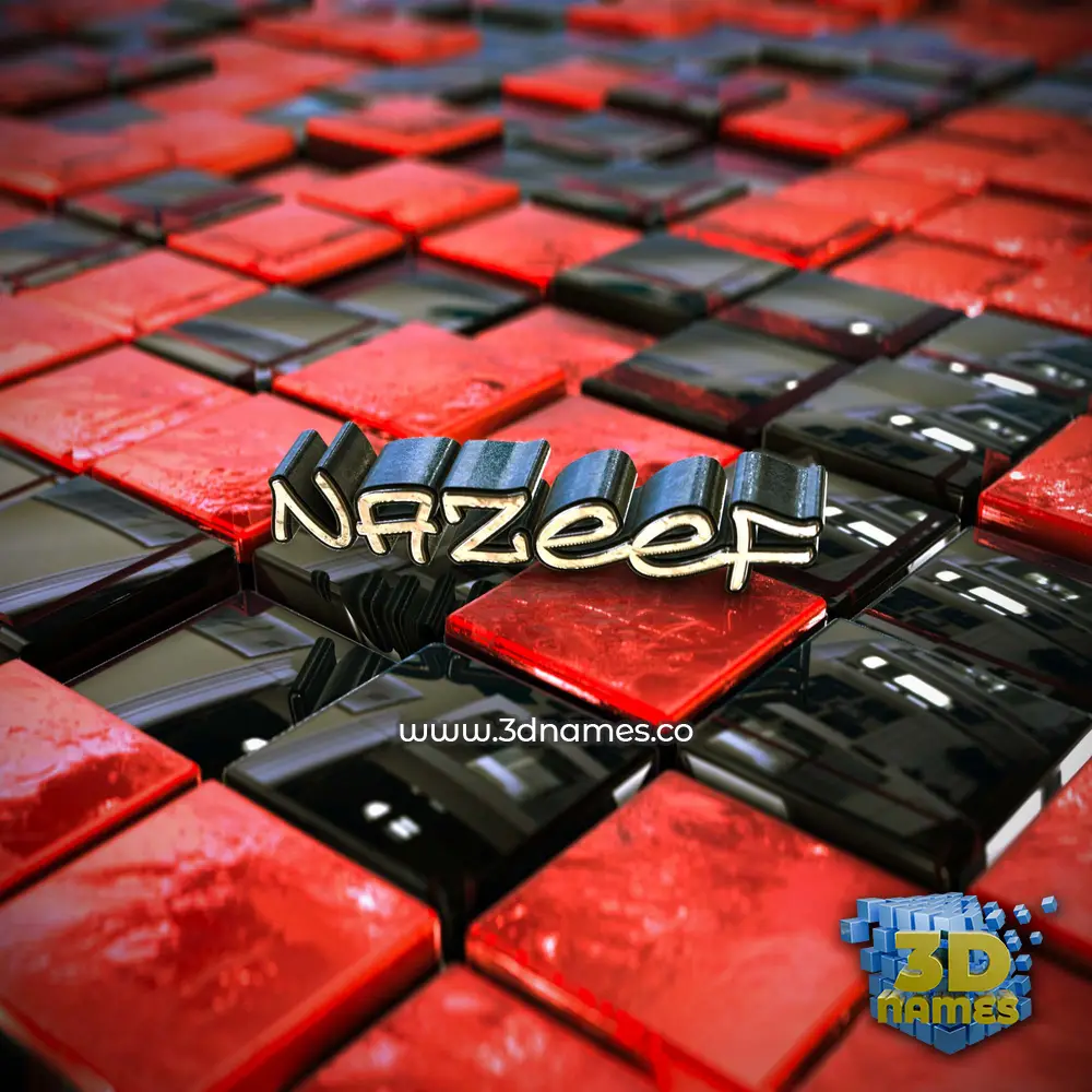 nazeef in Red Checkered style - 3D name wallpaper