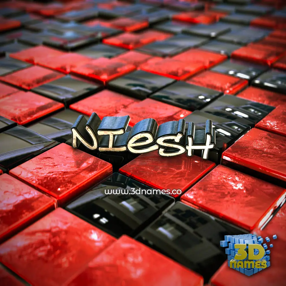 niesh in Red Checkered style - 3D name wallpaper