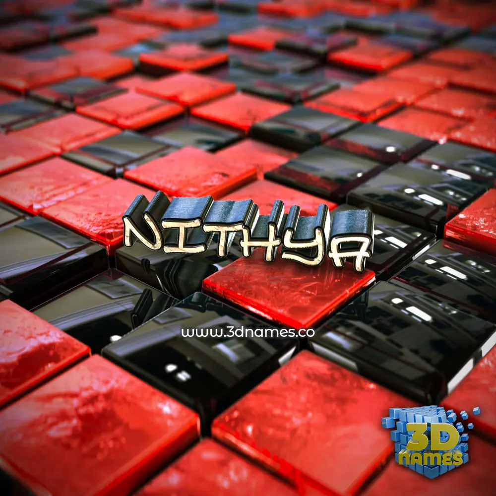 nithya in Red Checkered style - 3D name wallpaper