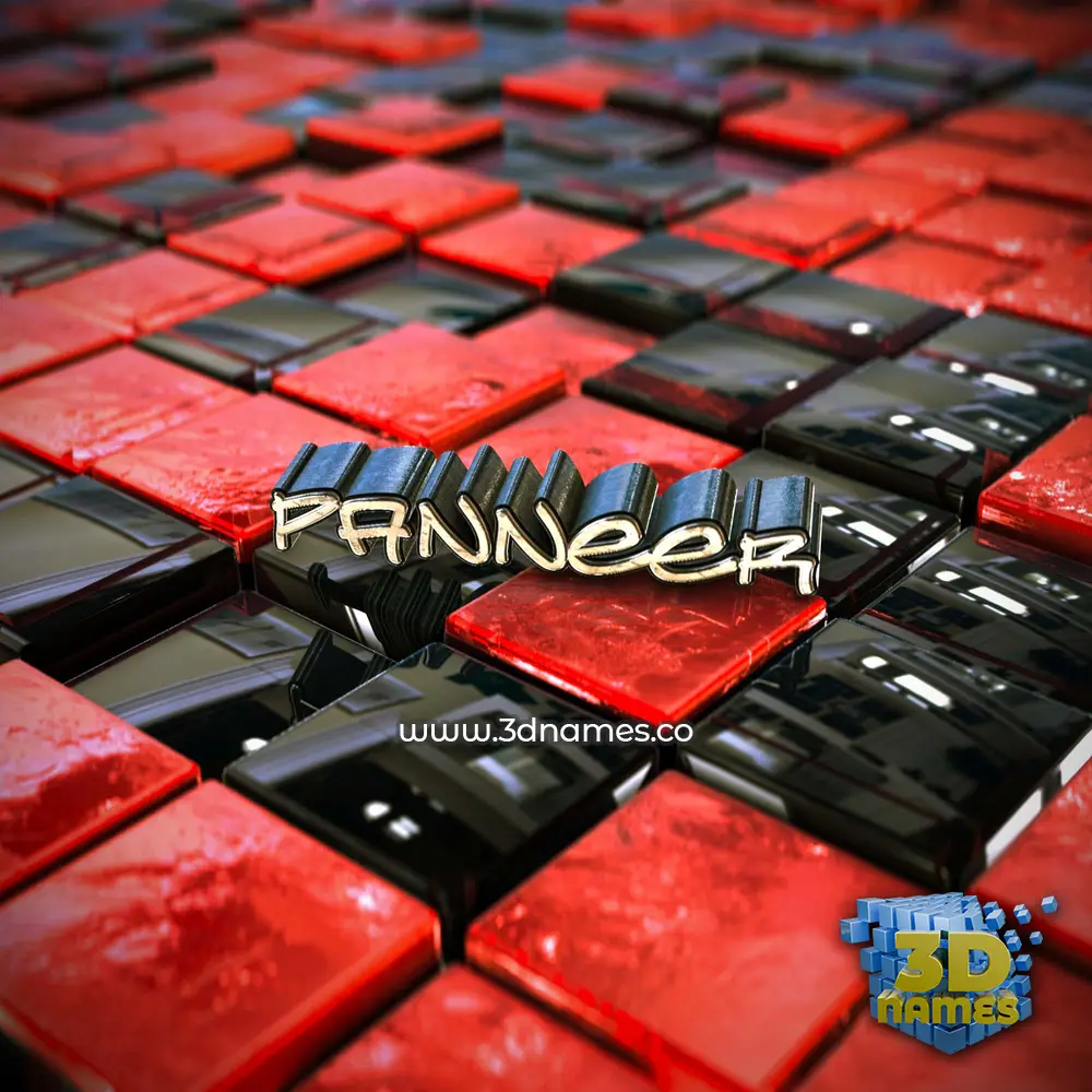 panneer in Red Checkered style - 3D name wallpaper