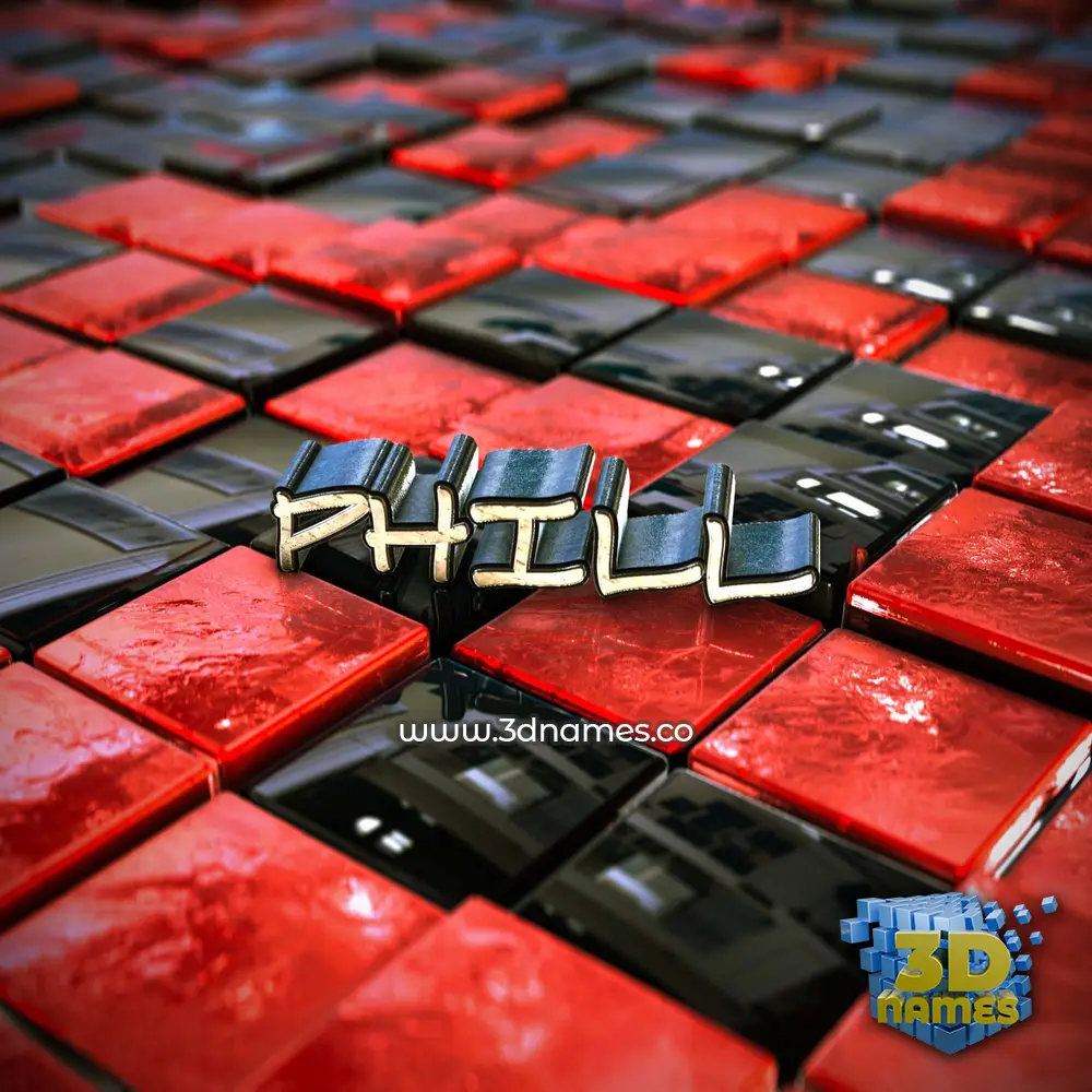 phill in Red Checkered style - 3D name wallpaper