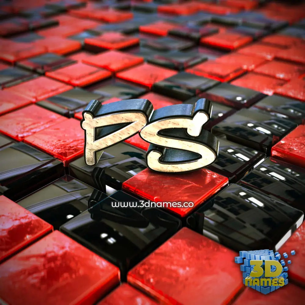 ps in Red Checkered style - 3D name wallpaper