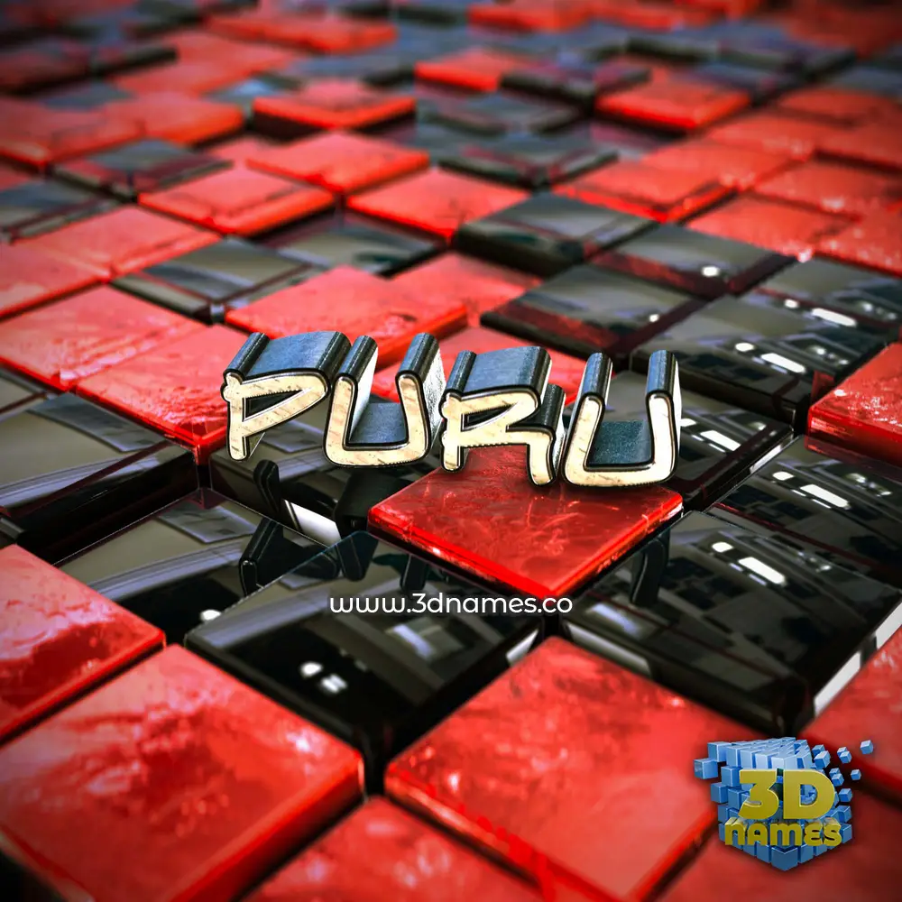 puru in Red Checkered style - 3D name wallpaper