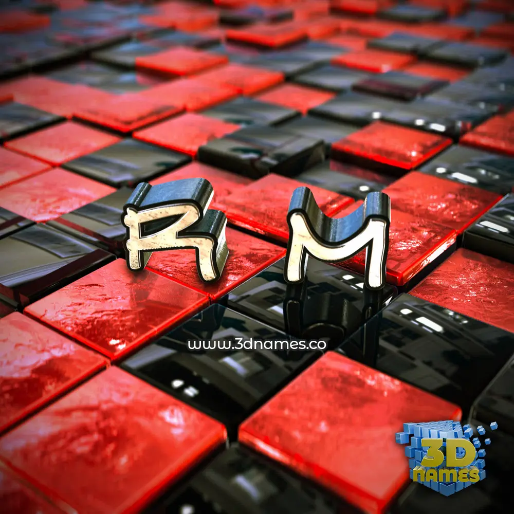 r m in Red Checkered style - 3D name wallpaper