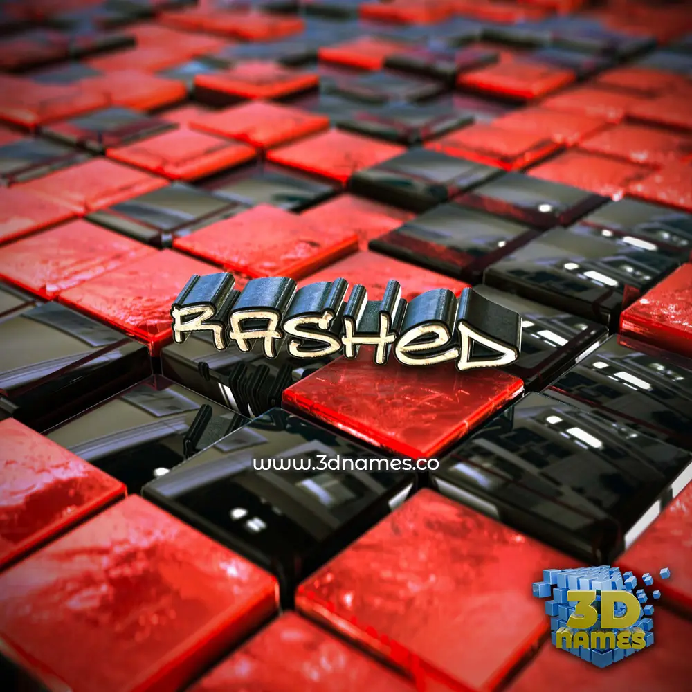 rashed in Red Checkered style - 3D name wallpaper