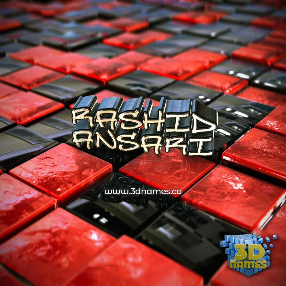 rashid ansari in Red Checkered style - 3D name wallpaper
