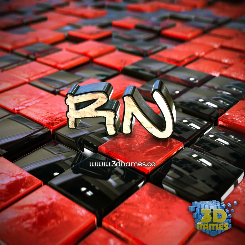 rn in Red Checkered style - 3D name wallpaper