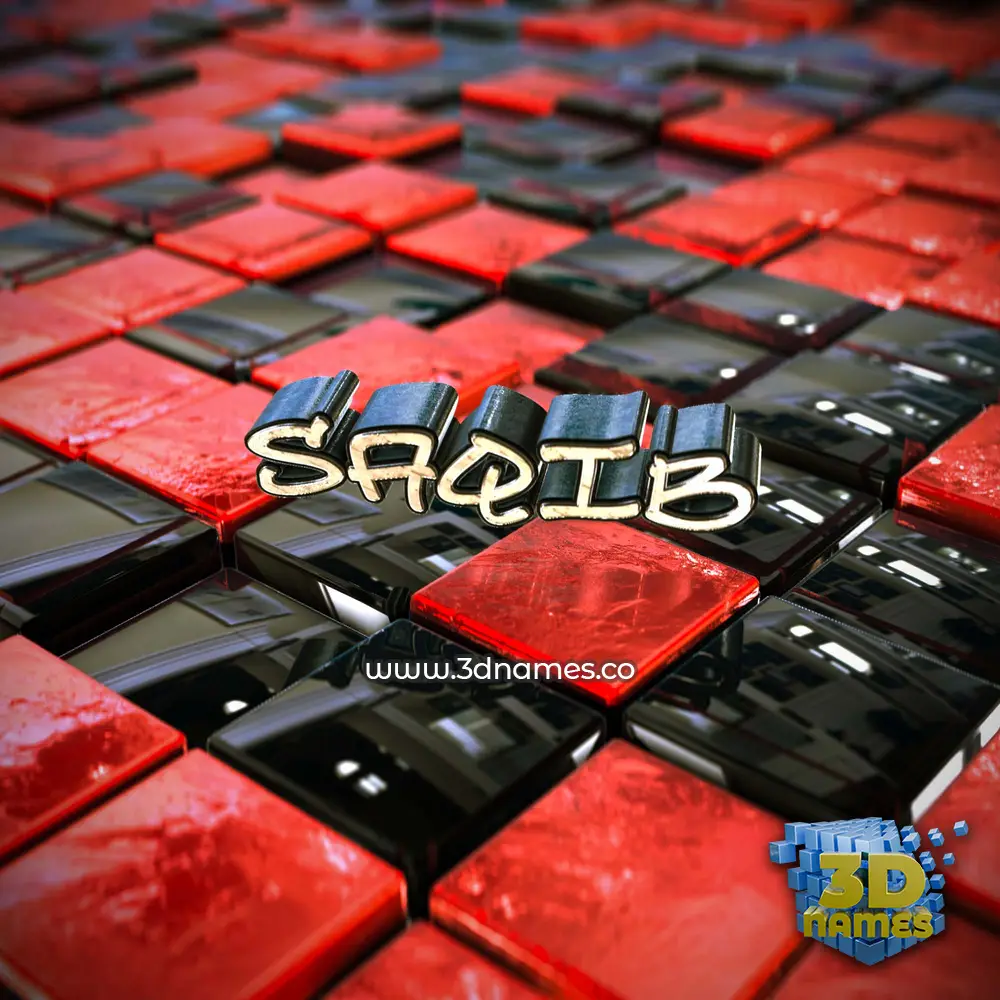 saqib in Red Checkered style - 3D name wallpaper