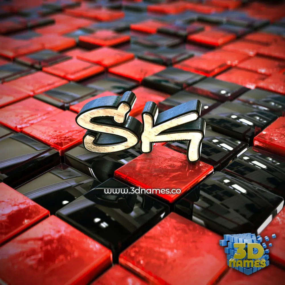 sk in Red Checkered style - 3D name wallpaper