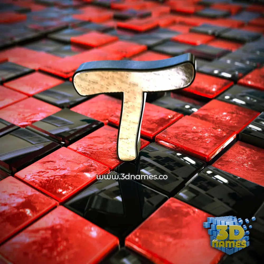t in Red Checkered style - 3D name wallpaper