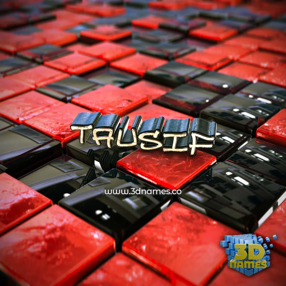 tausif in Red Checkered style - 3D name wallpaper