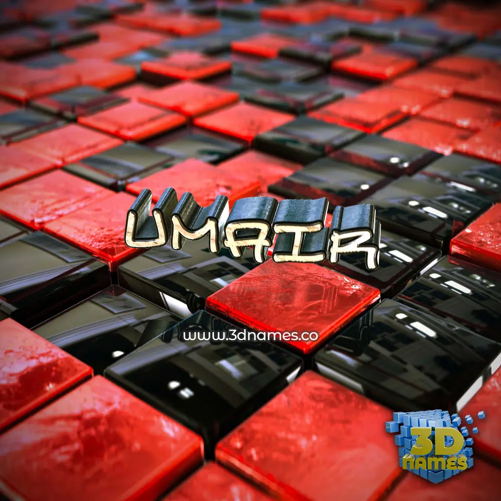 umair in Red Checkered style - 3D name wallpaper