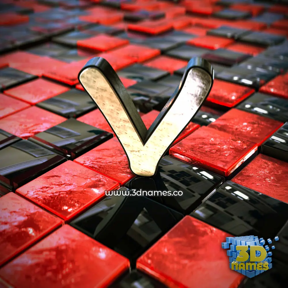 v in Red Checkered style - 3D name wallpaper