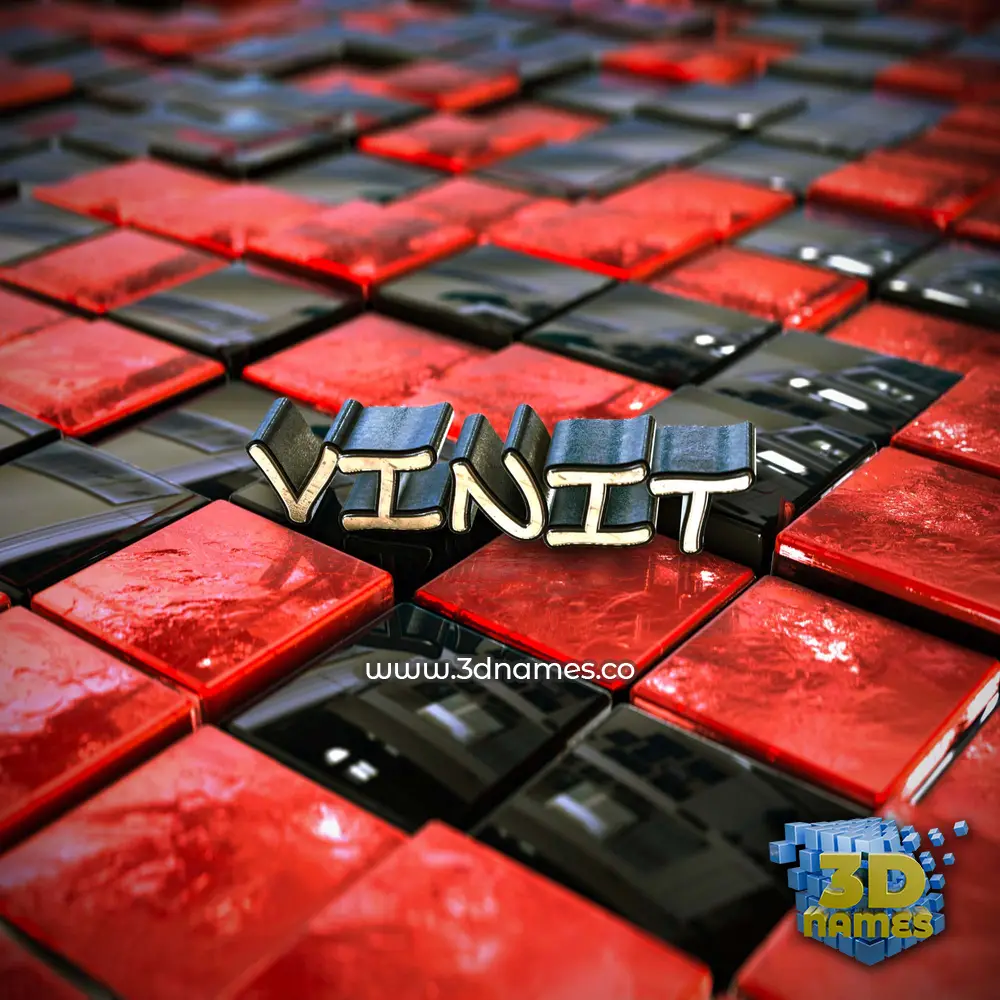 vinit in Red Checkered style - 3D name wallpaper