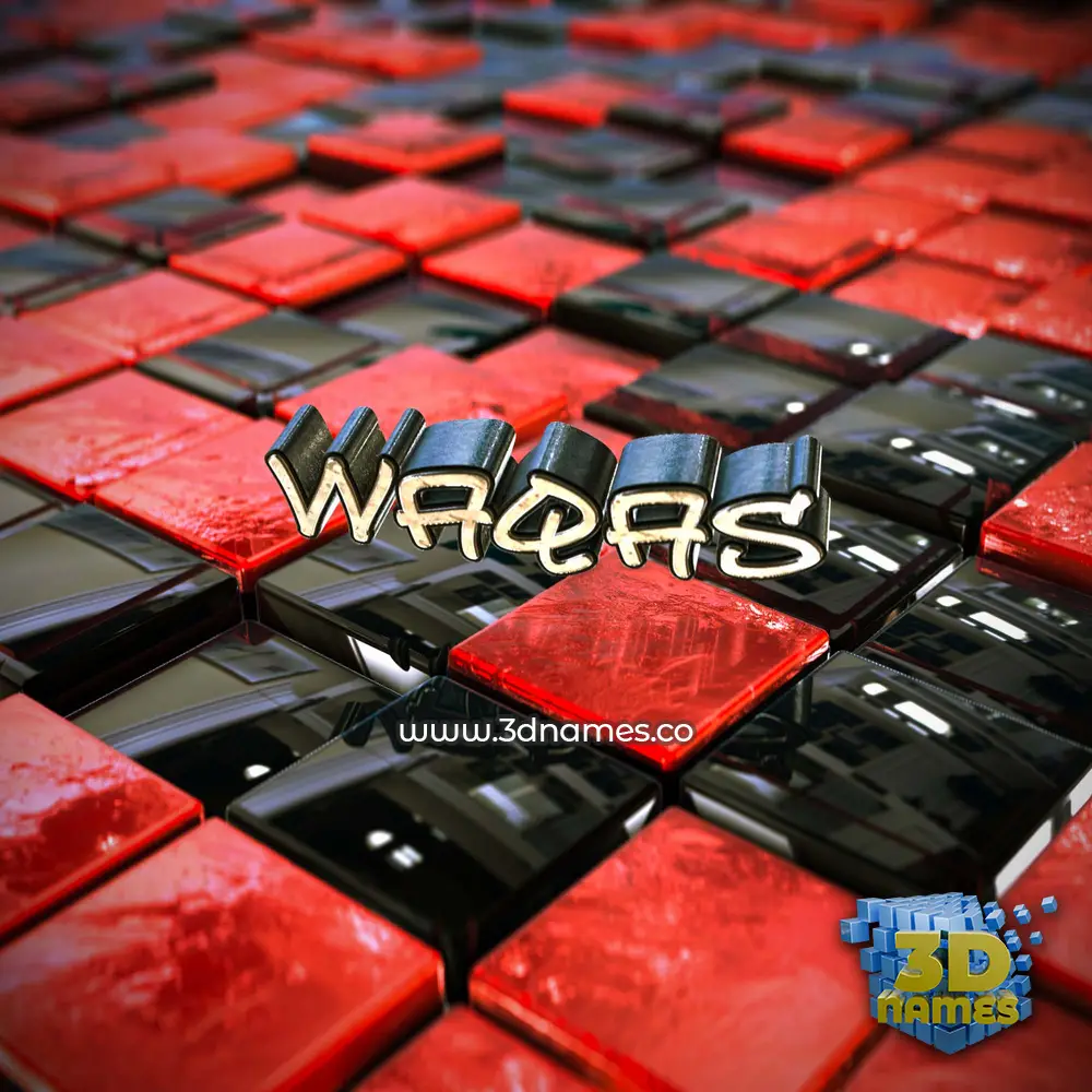 waqas in Red Checkered style - 3D name wallpaper
