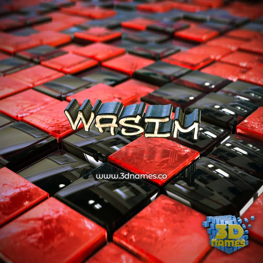 wasim in Red Checkered style - 3D name wallpaper
